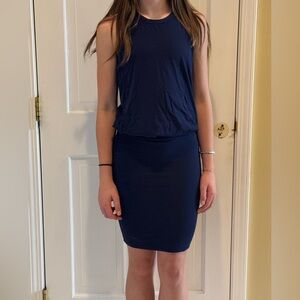 Lilla P Racerback Ruched Skirt Tank Dress Navy Blue XS